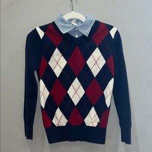 Boys Argyle Sweater - Red, White, and navy blue